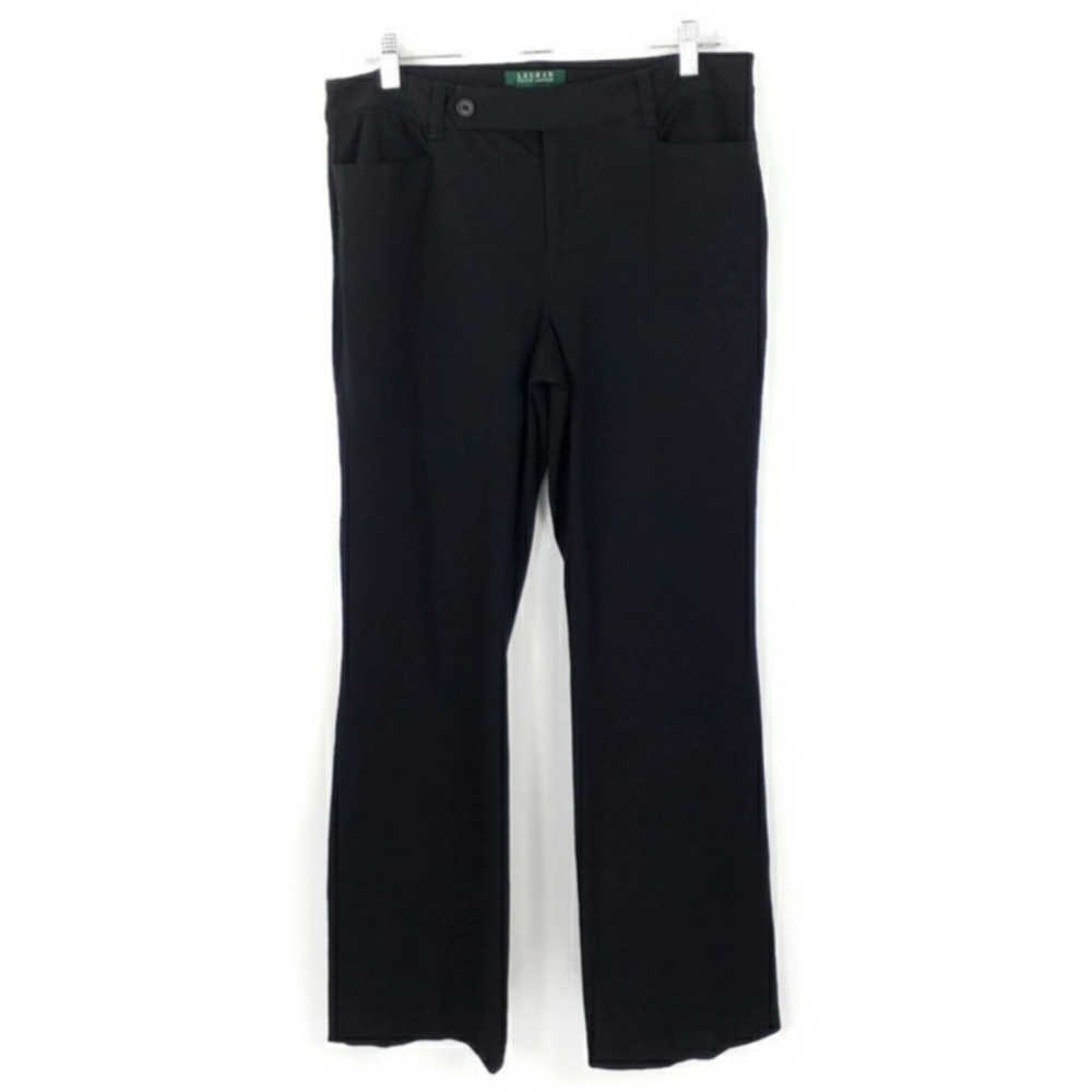 Lauren Ralph Lauren Adelle Black Flat Front Straight Leg Pants Womens Size 10